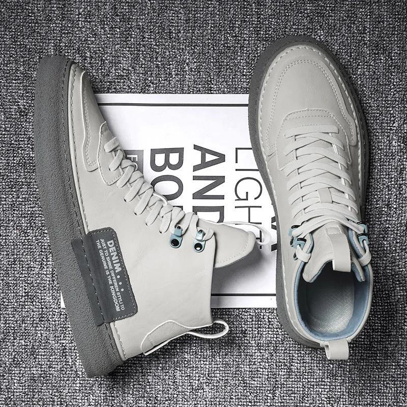 Spring Autumn Fashion Leather Boots Men High-top Ankle Boots  Comfy Men Casual Sneakers Handmade Skate Shoes Men Vul